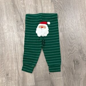 Festive Green Striped Kids Leggings with Santa Patch